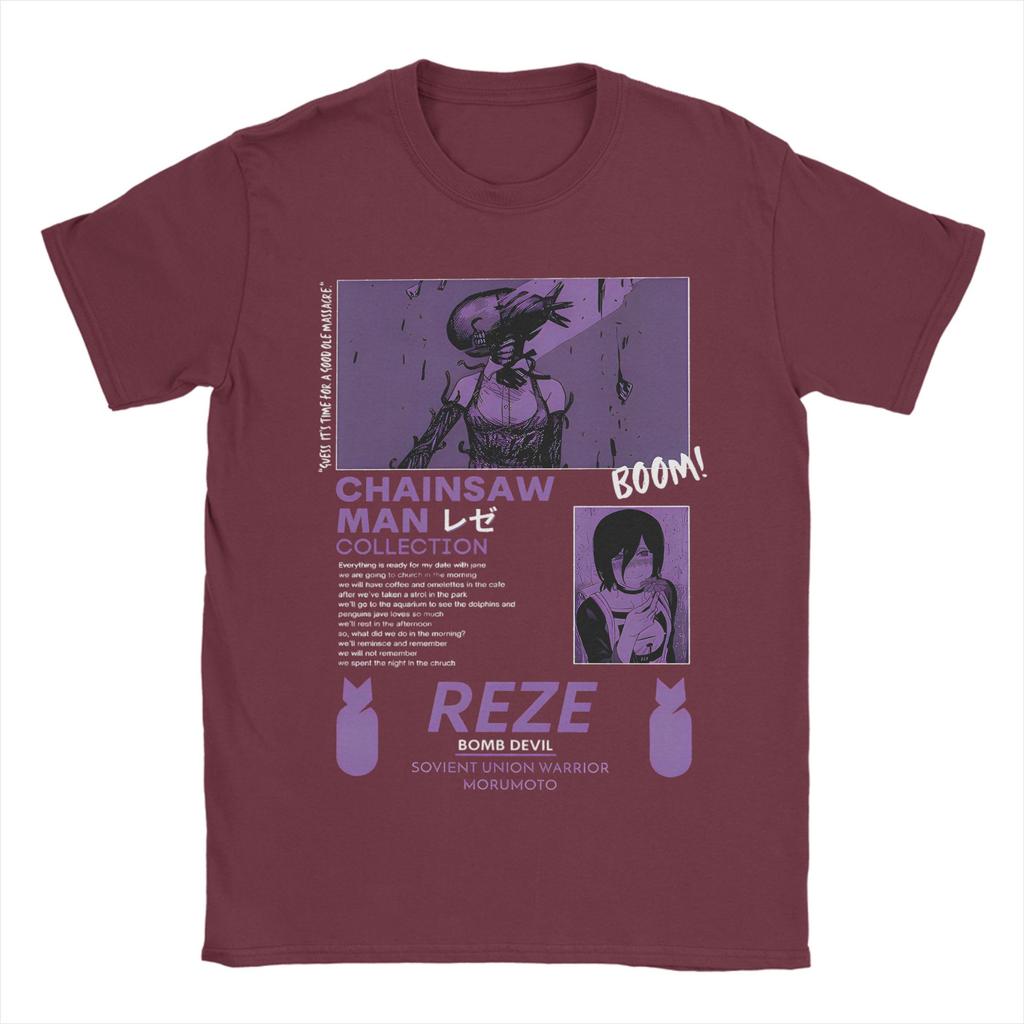 Футболки Chainsaw Man Reze для мужчин и женщин, 100% хлопок, забавная футболка с круглым воротником, аниме-футболка, футболка с коротким рукавом, размеры 4XL 5XL