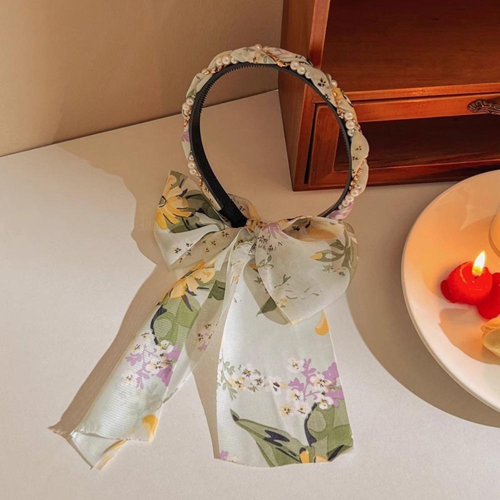 Регулируемый бант шелковый шарф повязка на голову цветочный принт обруч для волос лента повязка на голову бохо аксессуар для волос