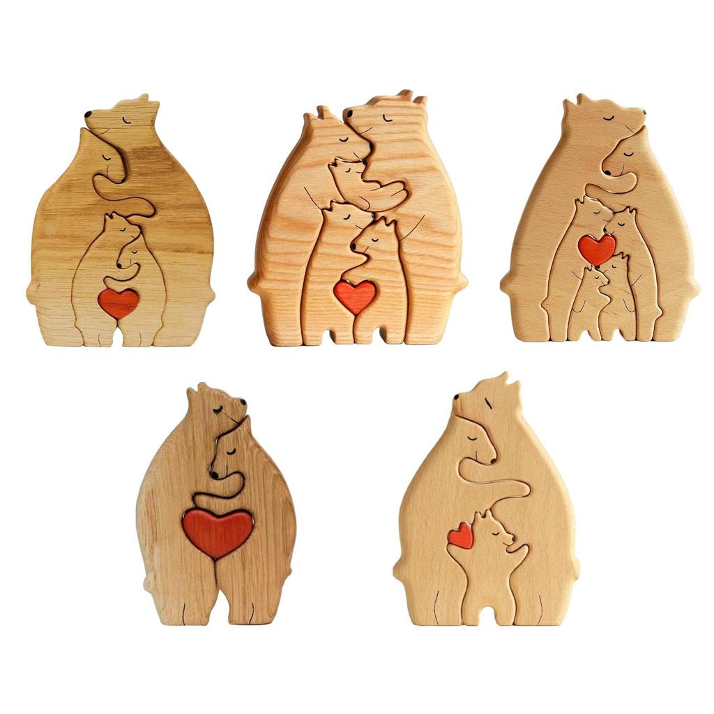 Wooden Bear Family Art Puzzle Wooden Bear Sculptures for Christmas