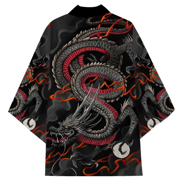 Fashion Anime Dragon Print Cardigan Kimono Harajuku Women Men Yukata Female Japanese Streetwear Traditional Cosplay Haori