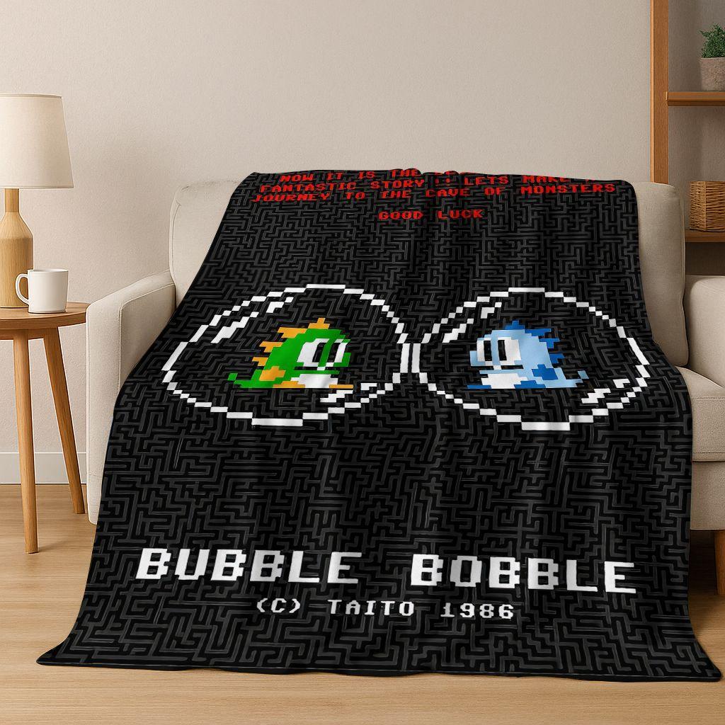 3D Retro Game Bubble Bobble Cartoon Flannel Blanket,Cozy Soft Throw Blanket for Home Bedroom Bed Sofa Picnic Cover Gift Kids