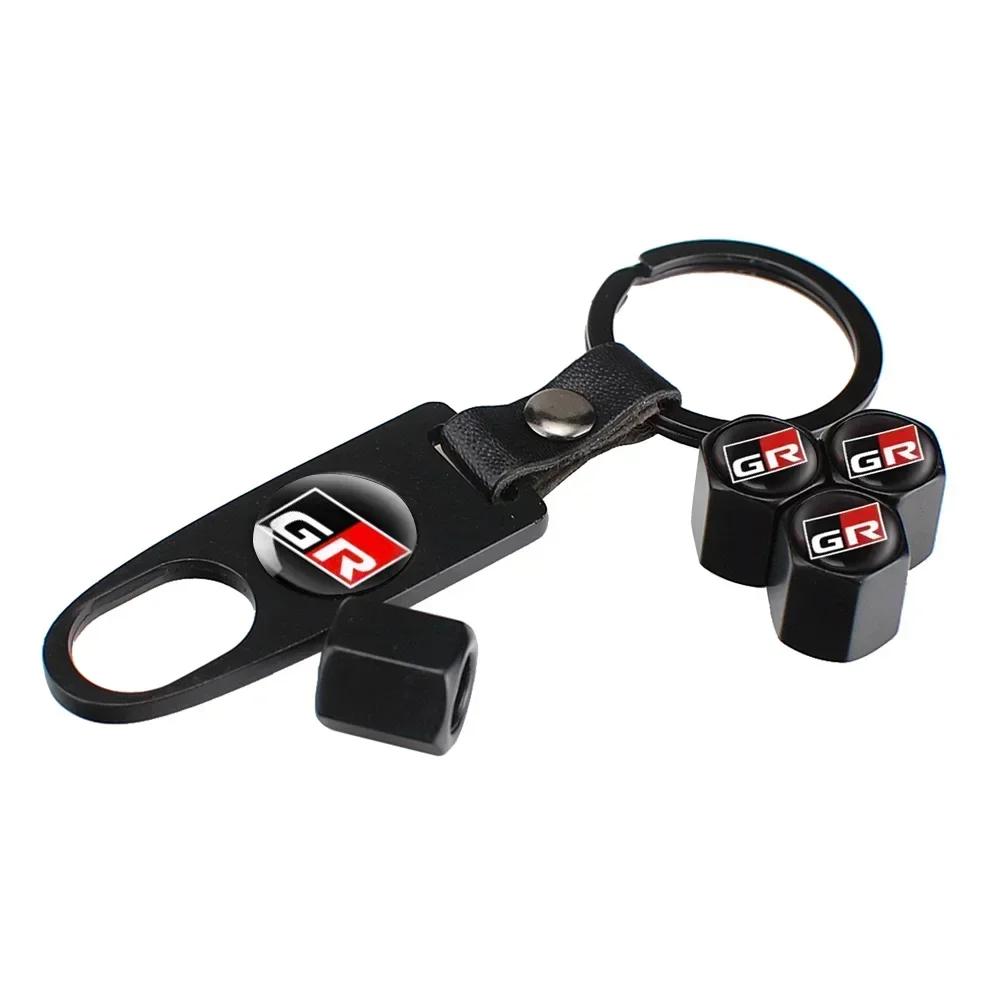 Caps with Keychain Car Wheel Tire Valve For Toyota GR Sport Gazoo Corolla Land Highlander Cruiser Aqua Prius Rav4 Yaris Hilux