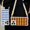 Korean Checker Grid Pattern For Iphone 17 16 15 14 12 Phone Cases Four Corner Anti Fall Chain Case Lens Protection Shockproof