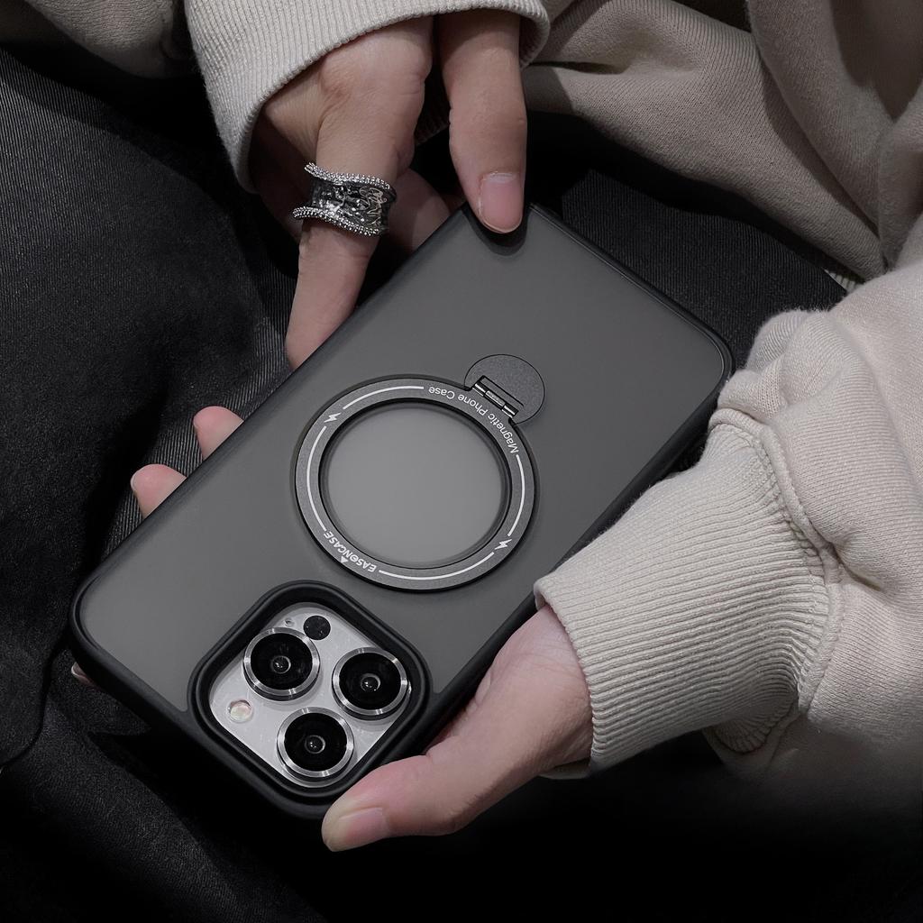 360 Fulcrum Shell Подходит для чехла для мобильного телефона IPhone15 Вращающийся кронштейн Магнитная присоска Apple 14Pro Матовый защитный чехол из ПК