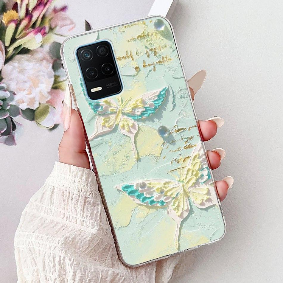Чехол для телефона Realme 8 5G RMX3241 Realme8 5G Элегантный Цветочный Кот Печать Мягкий Силикон Прозрачный ТПУ Чехлы