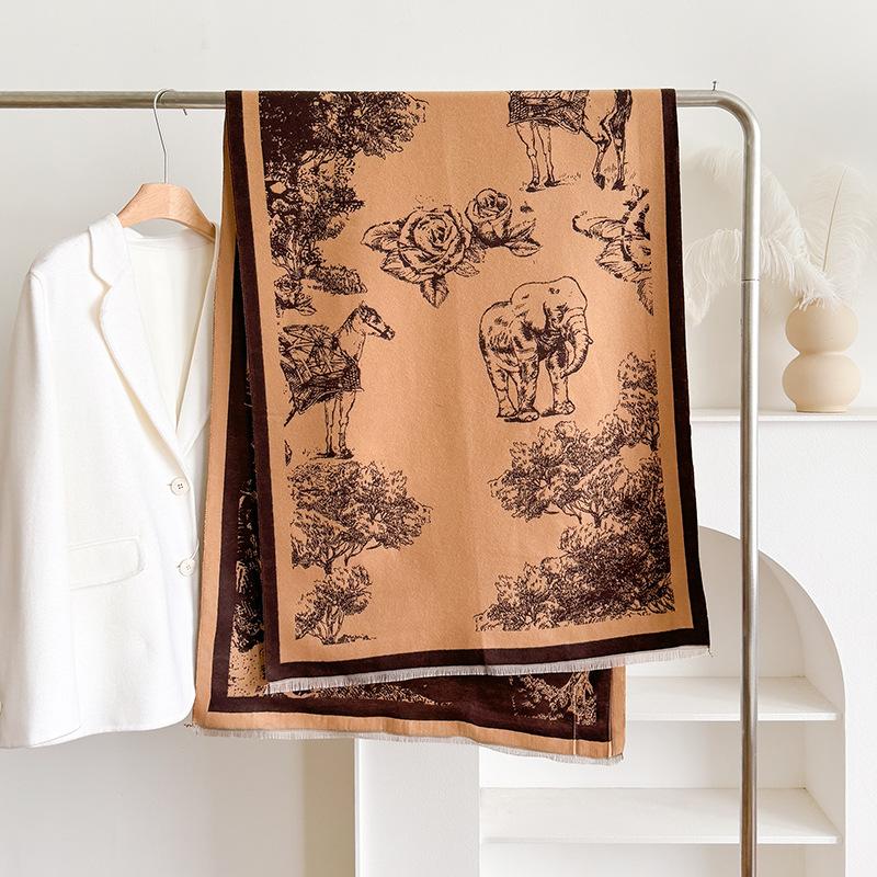 Винтажные двухсторонние женские шарфы с принтом, зимняя мода, стильный стиль, утолщенная теплая шаль