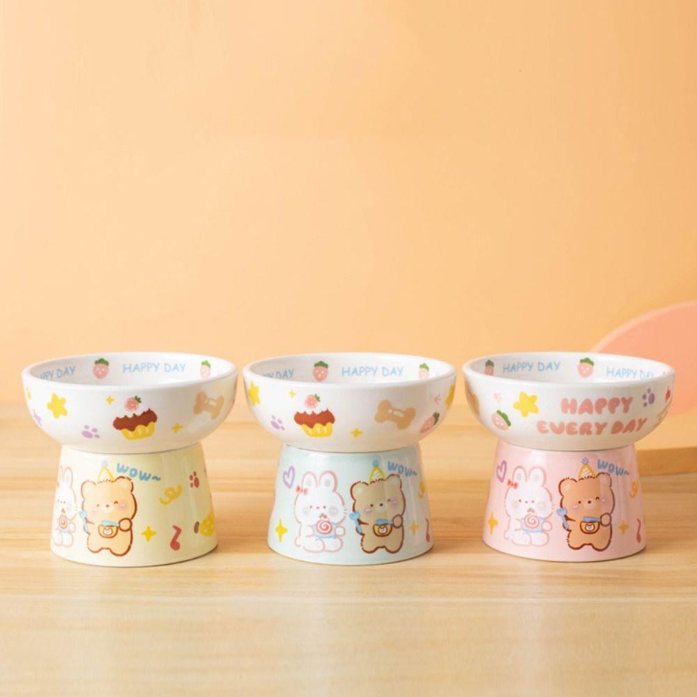 Food Dispenser Ceramic Cat Bowl Cute Creative Dog Food Feeding Basin Non-slip Anti Tipping Pet Drinking Feeder Neck Protection