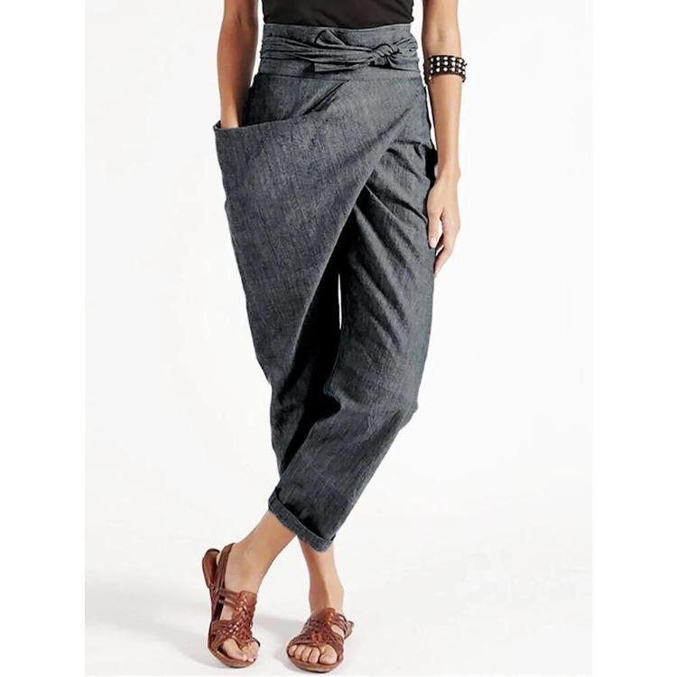 High Waist Casual Harem Pants for Women Plus Size Loose Trousers Solid Color Asymmetrical Unilateral Pocket Fashion