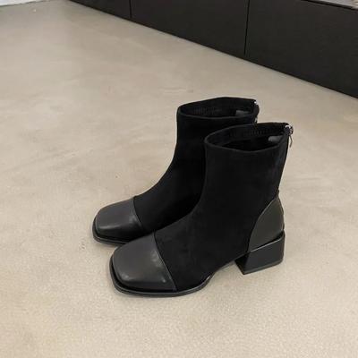 2024 Осень Женские Ботинки-носки на платформе Готические туфли Короткие ботильоны Модные женские сексуальные высокие каблуки Черные ботильоны из флока