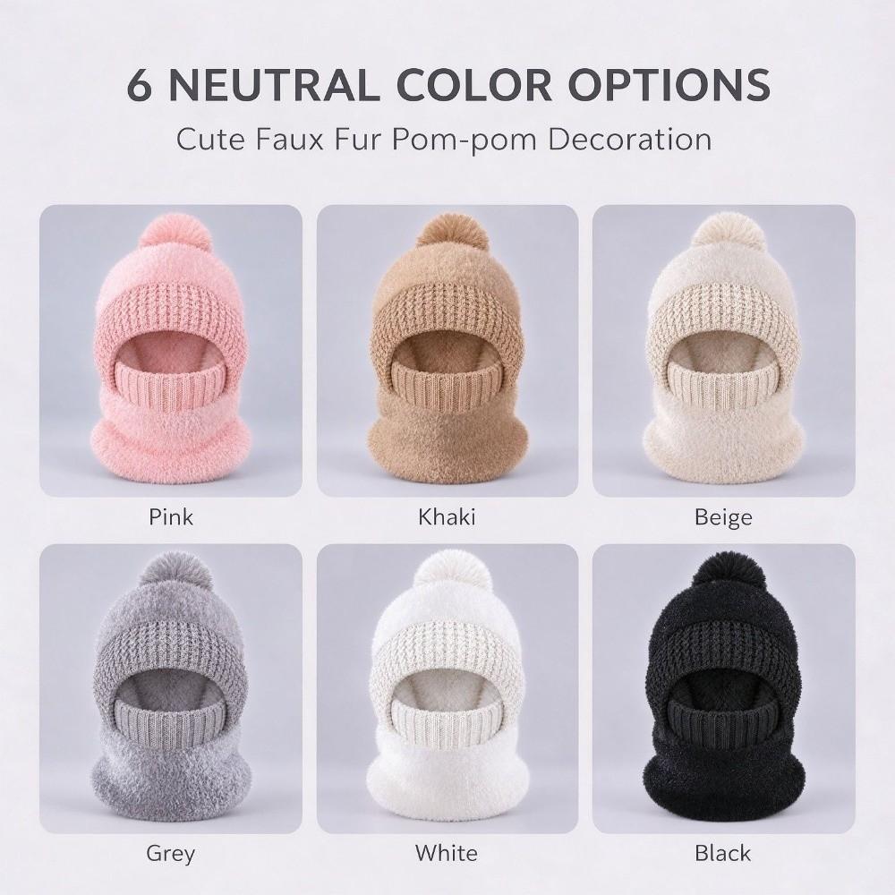 Fluffy Balaclava Hat Pom Pom Fleece Knit Beanie New Cycling Hood Women