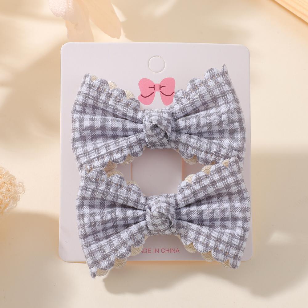 2pcs/set Cute Cotton Plaid Flower Prints Bow Hair Clips Baby Girls Summer Bowknot Hairgrips Barrettes Headwear Hair Accessories