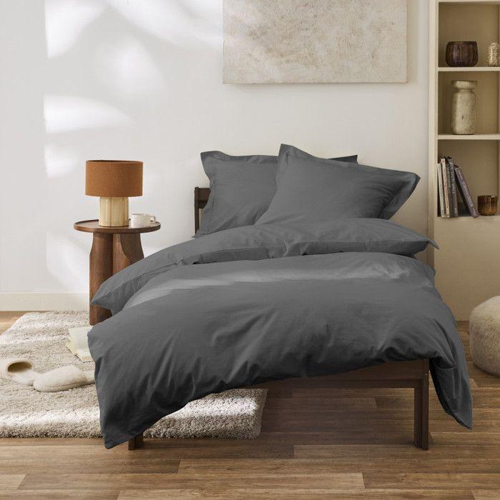 Housse de couette percale de coton peigné "Julian" toutes dimensions Coton Pur - 140x200 - Julian Ardoise
