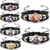 Demon Slayer Figure Bracelet Tanjiro Nidouzi Inosuke Zenitsu Mini Action Figure Art Photo Charm Leather Bracelets for Fans Gift