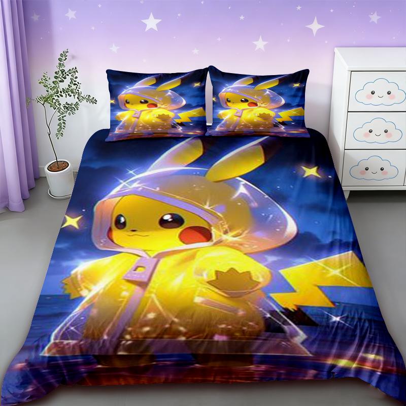 Постельное белье Pokemon Мультяшное Аниме Детская Спальня Пододеяльник Мальчик Девочка Постельные принадлежности Односпальное Двуспальное King Пододеяльник Пикачу Подарок