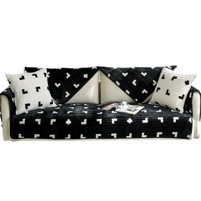 Подушка для дивана, кожаная подушка для дивана на осень и зиму, короткая плюшевая подушка, чехол из черно-белой фланели, противоскользящая подушка для дивана