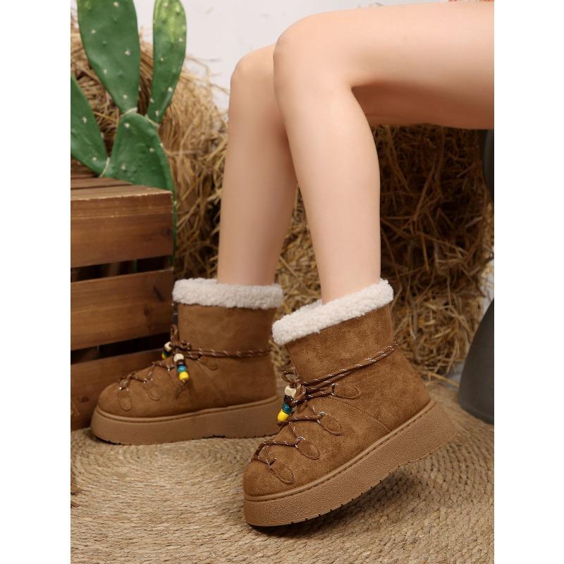 Женские зимние ботинки 2025 Зимний новый стиль Флисовые теплые ботильоны на шнуровке Повседневные и универсальные Женские ботинки на толстой подошве Большой размер