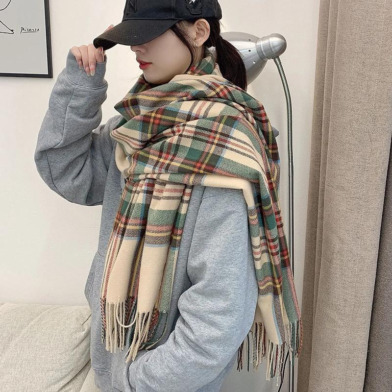 Winter Female Lattice Imitation Cashmere Scarf Autumn and Winter Thick Fashion Warm Wild Scarf Shawl Female Poncho Stoles