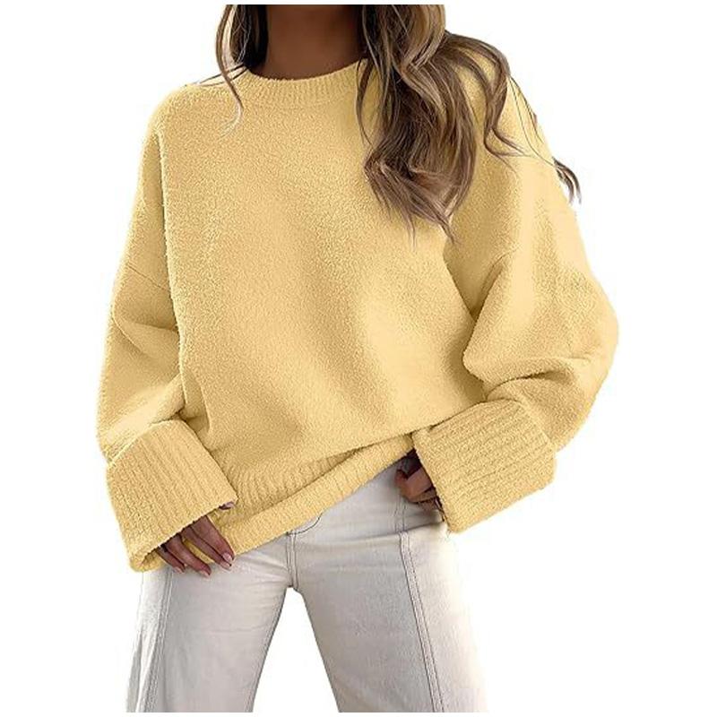 Осенне-зимний винтажный теплый вязаный свитер для женщин, свитер большого размера, однотонный утолщенный трикотажный пуловер