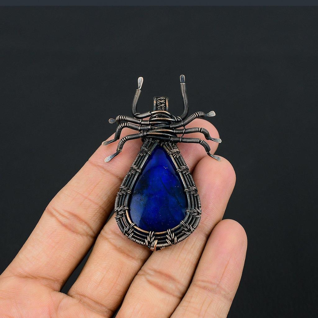 Blue Flash Labradorite Handmade Pendant, Natural Gemstone Jewelry, 999 Copper Wire Wrapped Pendant Jewelry, For Gift