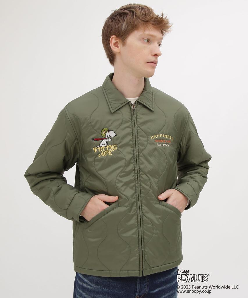 AVIREX Quilt Jacket Flying Ace Peanuts Men L 401 Sage 783-5252045