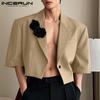 Men Summer Lapel Half Sleeve One Button Floral Casual Party Short Thin Blazer Coats