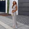 Womens Casual Cotton Linen 2-Piece Set Grey Sleeveless Top Long Dress 2025
