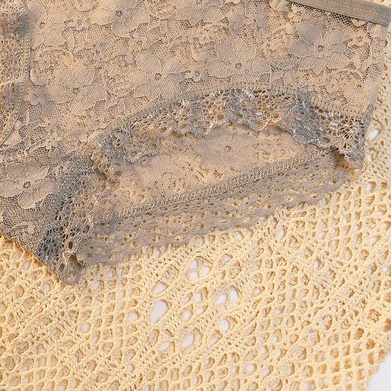 3Pcs/Set Women's Spring Summer Large Size Causal Soft Briefs Low Waist Solid Color Seamless Lace Cotton Panties