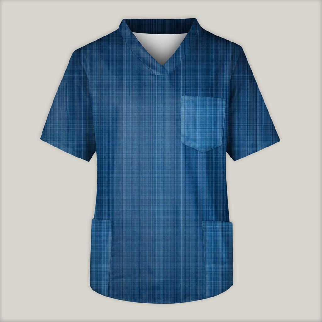 Мужская рабочая блузка с короткими рукавами и v-образным вырезом с принтом, топ с нагрудным карманом