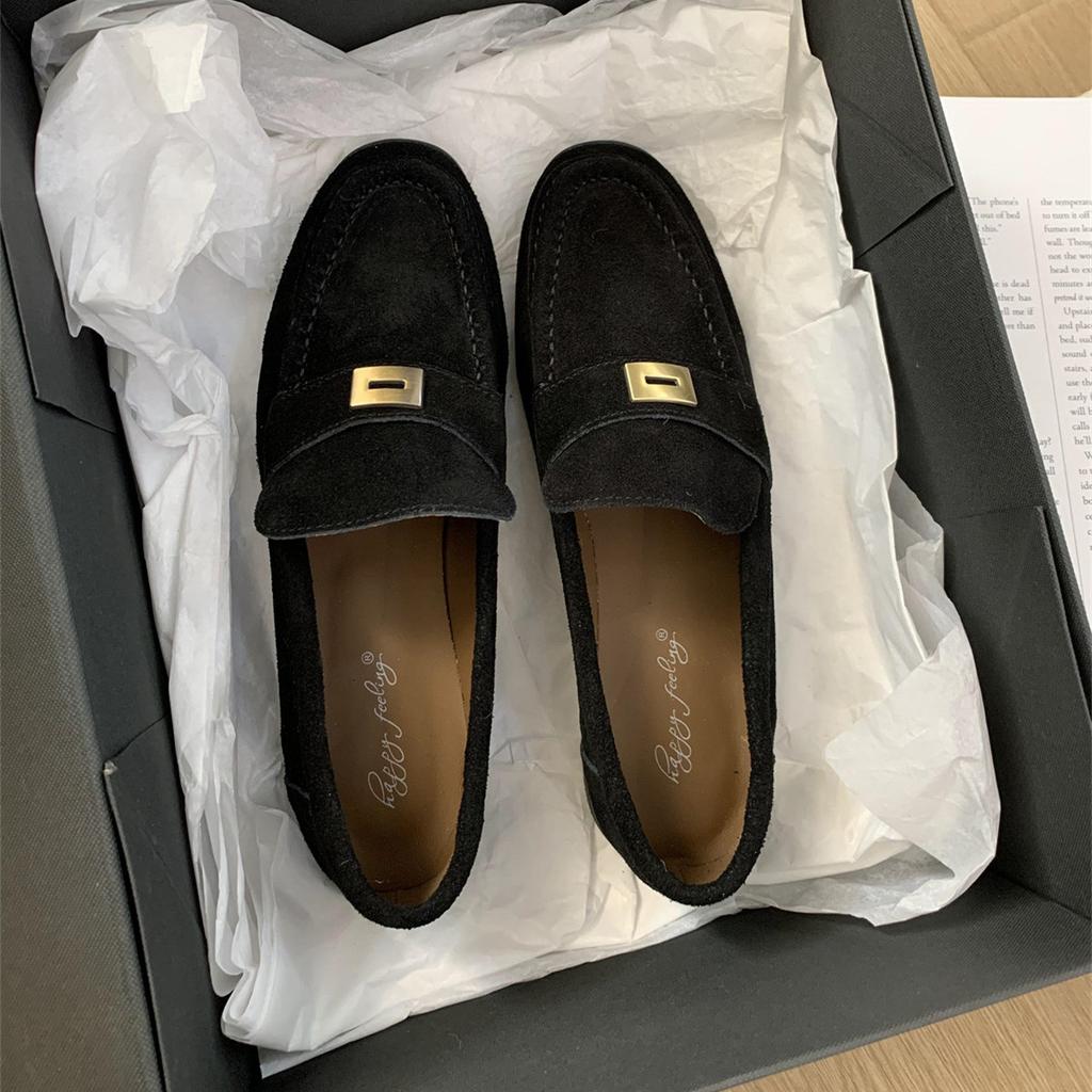 Fashion Bailamos 2024 New Brand Women Flat Shoes Fashion Round Toe Flat Heel Slip On Laofer Shoes Casual Outdoor Gold Buckle Ballerinas