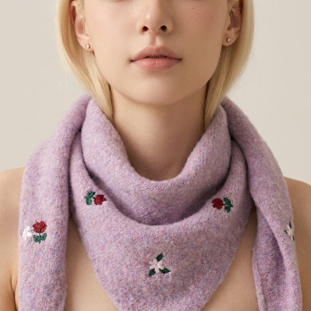 Embroidery Embroidered Triangle Scarf Rose Flower Wool Blend Headscarf Turban Clothing Accessories