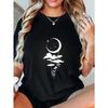 Oversized T Shirt Black Moon Clouds And Stars Print For Casual Wear