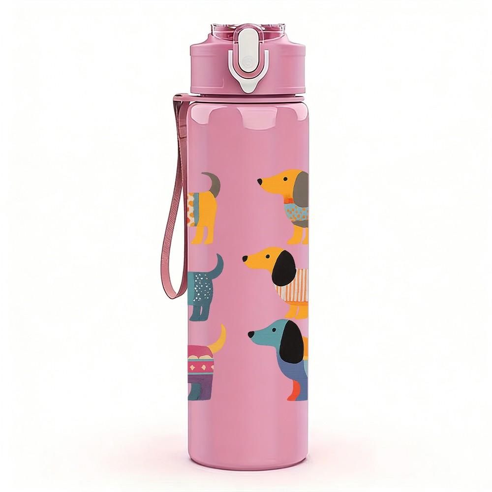 1PC Color Dachshund Repeat Grid 750ml Color Plastic Sports Water Bottle Leakproof Flip Straw Lid For Sports Office Home Use