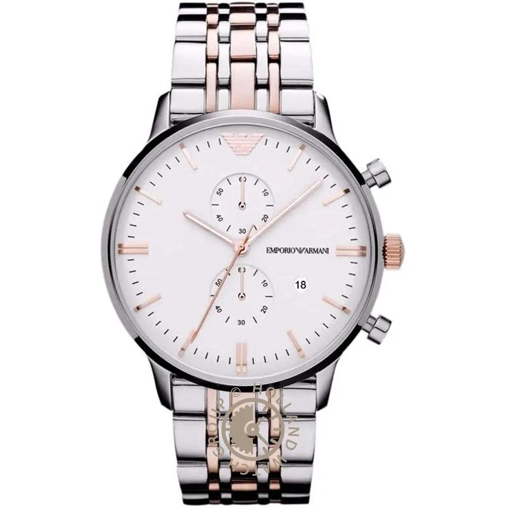 Emporio Armani Историческая коллекция Белая нержавеющая сталь Серебристый Мужской кварцевый хронограф AR1933