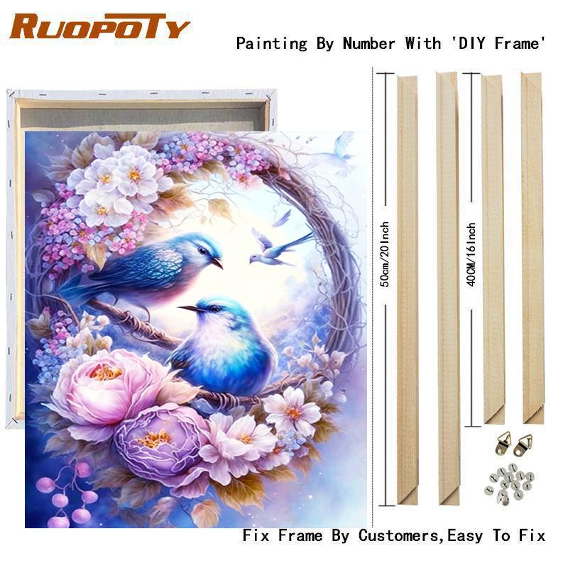 Frame Painting By Numbers For Adults Beginner Kits Birds And Flowers Picture With Numbers For Home Artwork 40x50cm