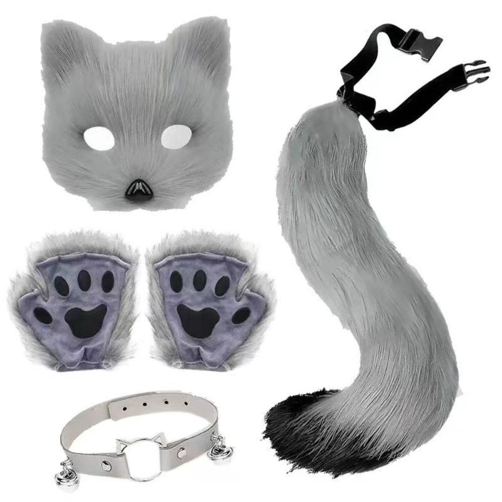 Funny Animal Costume Set Polyester Tail Mask Paw Gloves Full Set Plush Cosplay Mask Masquerade