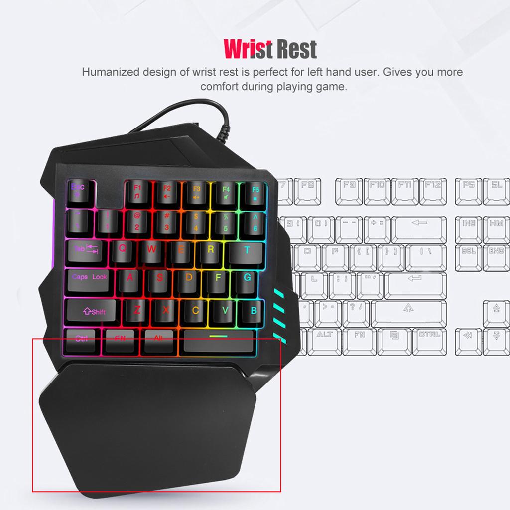 HXSJ Single Hand Membrane Keycap Gaming Keyboard 35 Keys Single Hand Keypad with FN Keys