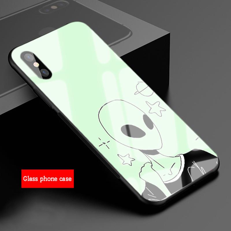 Чехол для телефона из закаленного стекла с рисунком инопланетянина для iphone 12 11 Pro Max 5 6 7 8 PLUS X XS XR XSMax Shell 12Pro