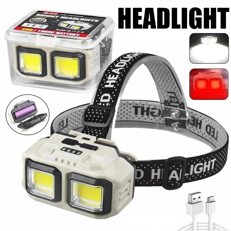 Mini Portable XPE+COB Headlamp USB Rechargeable Use 18650 Battery Headlight Outdoor Camping Fishing LED Head Flashlight