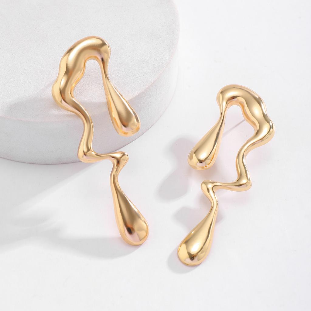 IngeSight.Z Creative Metal Irregular Water Drops Stud Earrings for Women Vintage Gold Color Geometric Long Earrings Christmas