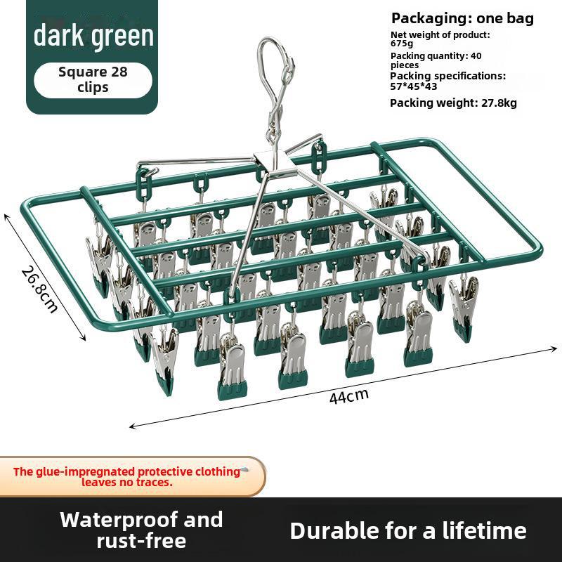 Plastic Dipped 24-Clip Round Sock and Underwear Drying Rack for Household Use