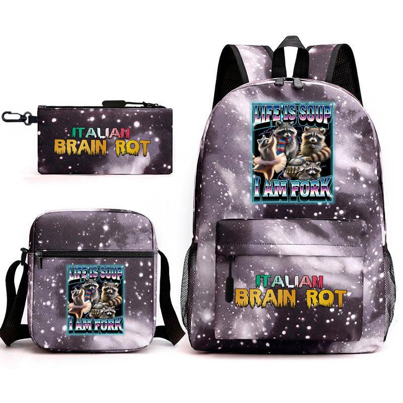 School Bag Tongtongsahur Cartoon Abstract Shanhaijing Primary School Students and Teenagers Backpack Three-piece Set L
