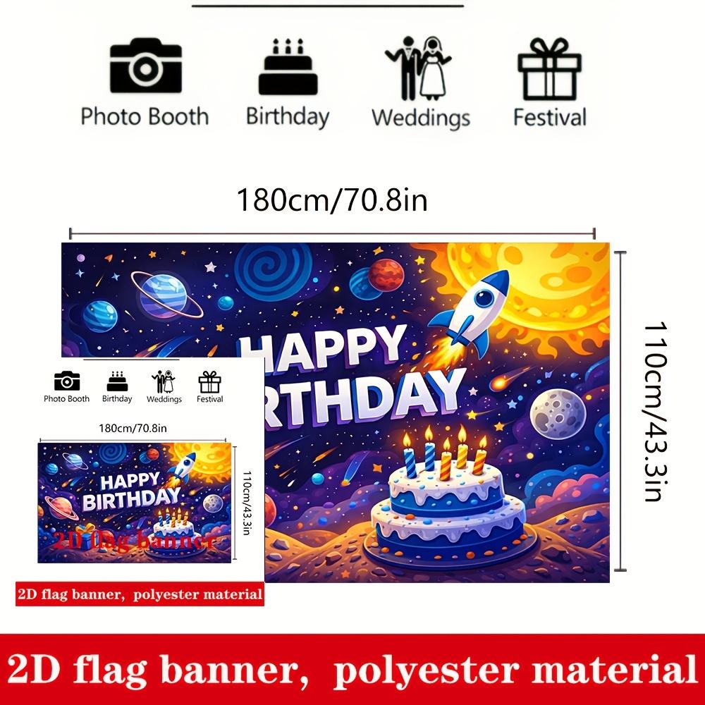 Space Stars Birthday Banner Backdrop Planets Rocket Meteor Gift Box Cake