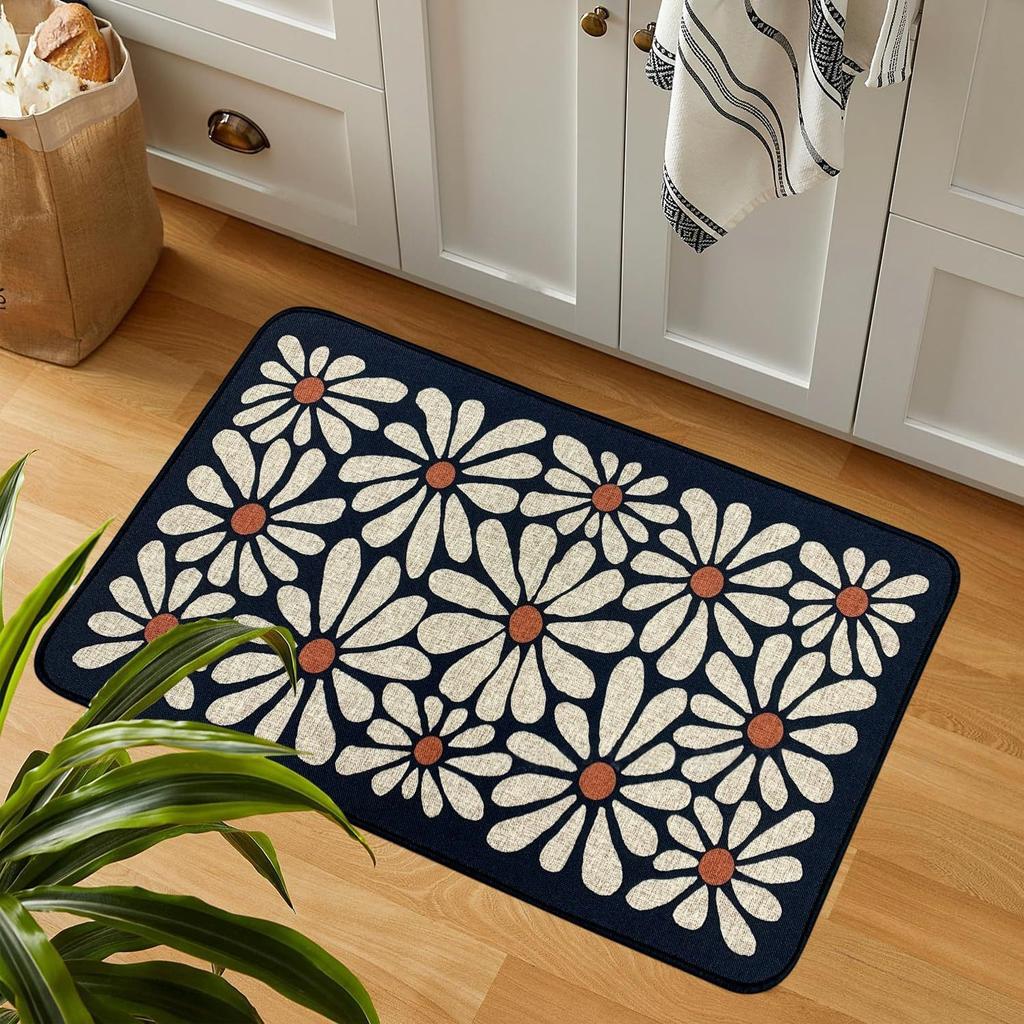 Цветочный коврик для пола в стиле ретро, грязеотталкивающий и простой в уходе, впитывающий, быстросохнущий коврик для пола для ванной комнаты