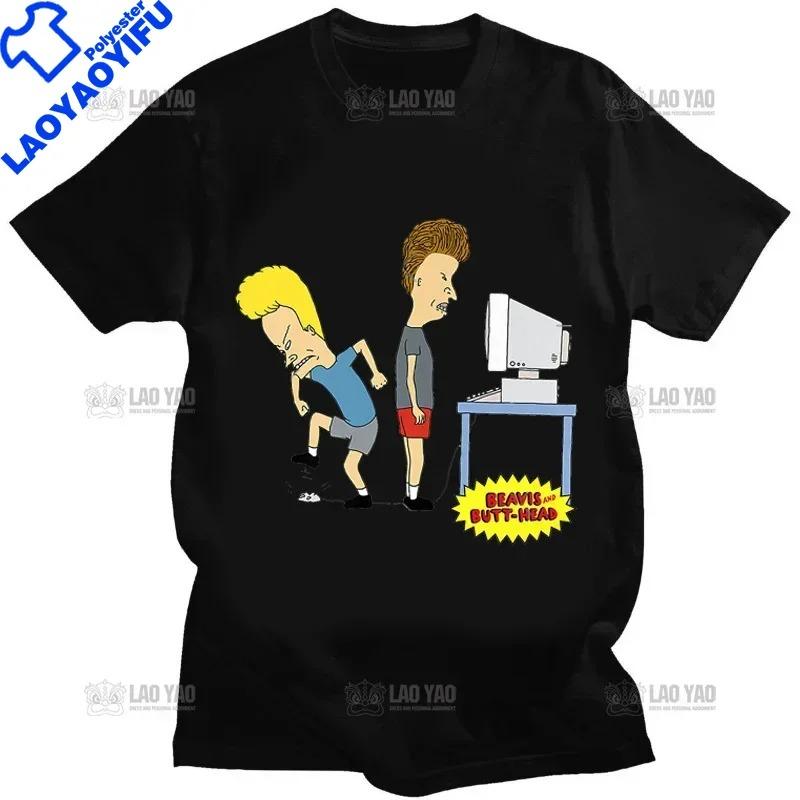 Кавайные футболки Beavis and Butthead Новинка Смешные Мультяшные Графические Футболки Мужская Повседневная Одежда Летняя Мужская Оверсайз Футболка