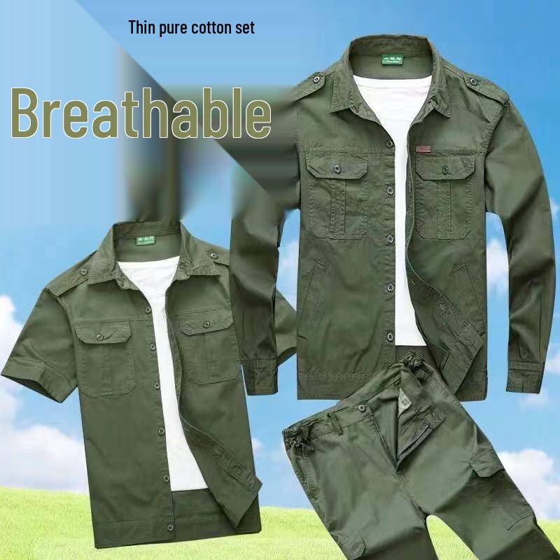 Men's Summer Workwear Set: Military Green, Camouflage, Long & Short Sleeve, Overalls for Construction, Security, Welding.
