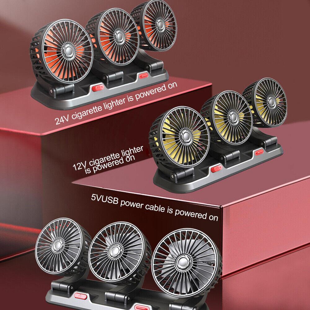 Автомобильный вентилятор с 3 головками, регулируемый на 360°, автомобильный электрический вентилятор, автомобильный бесшумный вентилятор для домашнего стола, офиса и автомобиля