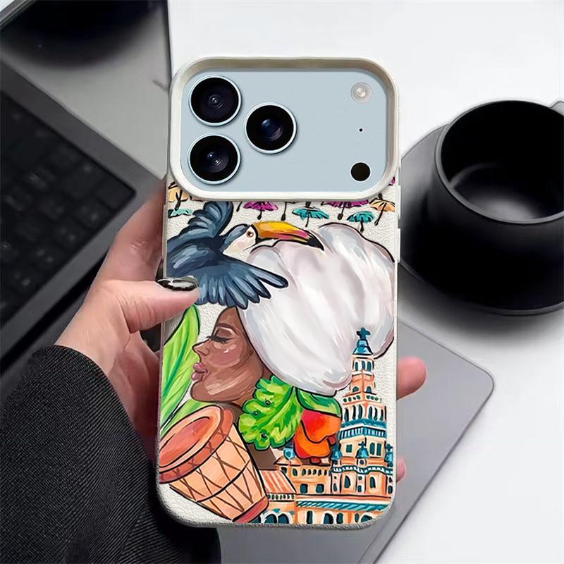 For iPhone 17 Pro Max Case Luxury Tropical-style Toucan Pattern Leather Texture Silicone Cover For iPhone 16 Pro Max 15 14 13 12 11 16E Air