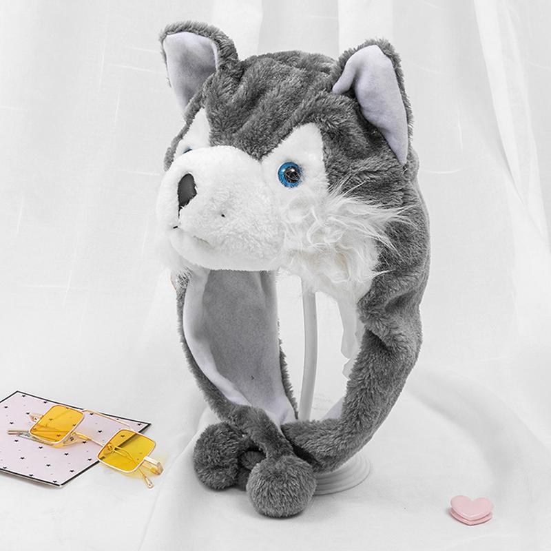 Милая плюшевая шапка в виде волка, милая ветрозащитная теплая шапка, нарядная зимняя защитная шапка для ушей