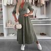 Women's Denim Long Dress V-Neck Short Sleeve Button Down Maxi Dress Casual Jean Dress for Spring Summer