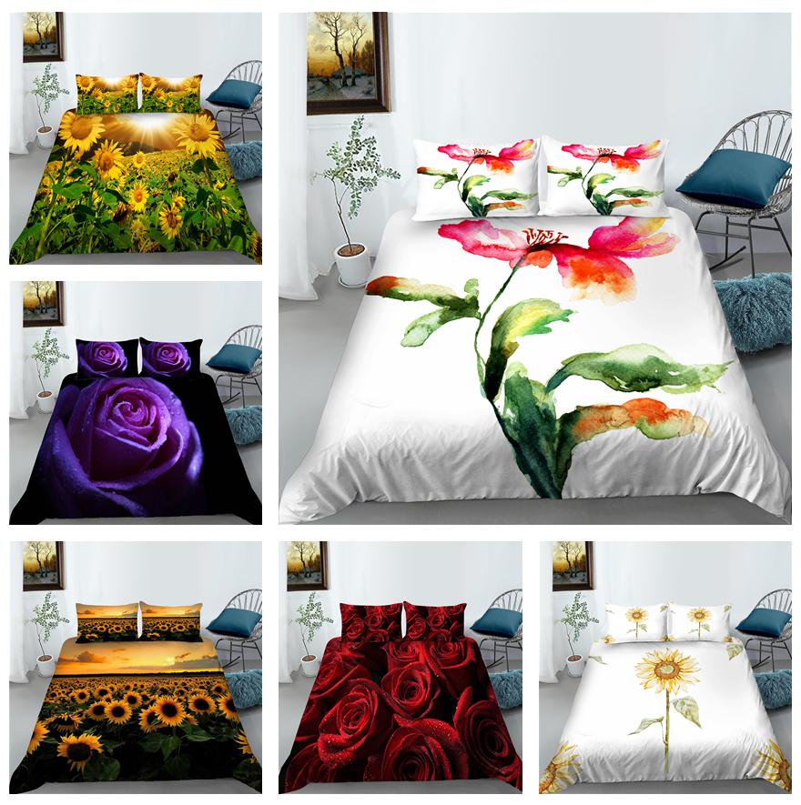3D Digital Printed Bedding, Flower Pattern, Down Duvet Cover Set, Bedroom Down Duvet Cover, Pillowcase, Single/double Bed, Full Size Home Decoration